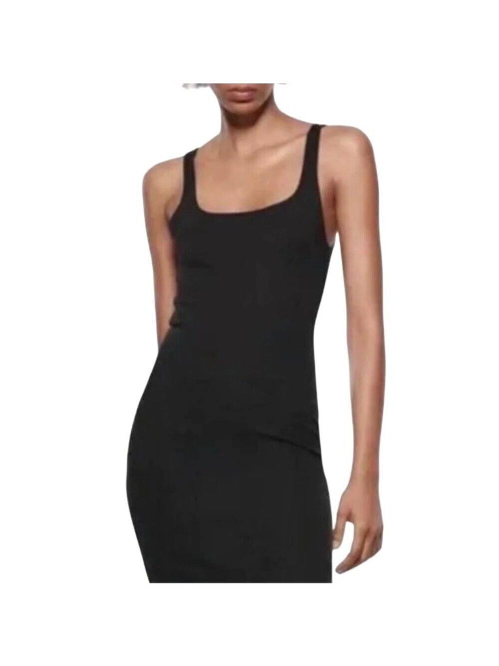 Zara Bodycon Tank Dress Medium Sleeveless Scoop Neck Black Stretch Minimalist